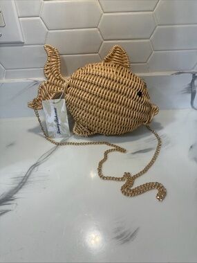 Straw Fish Shoulder Bag - Natural Woven Rattan